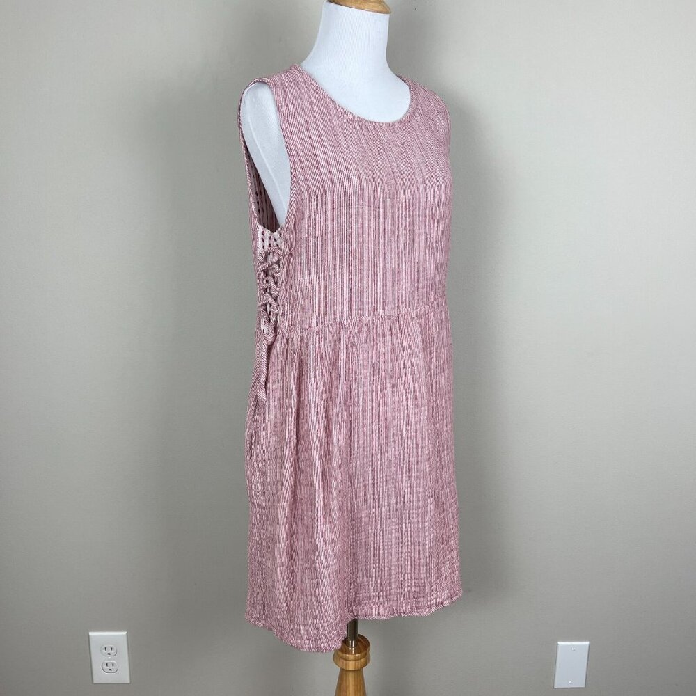 4 Our Dreamers Dress Womens L Red Stripe Linen Cotton A-Line Summer Sleeveless